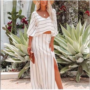 Vici Shuffle Stripe maxi slit skirt and top